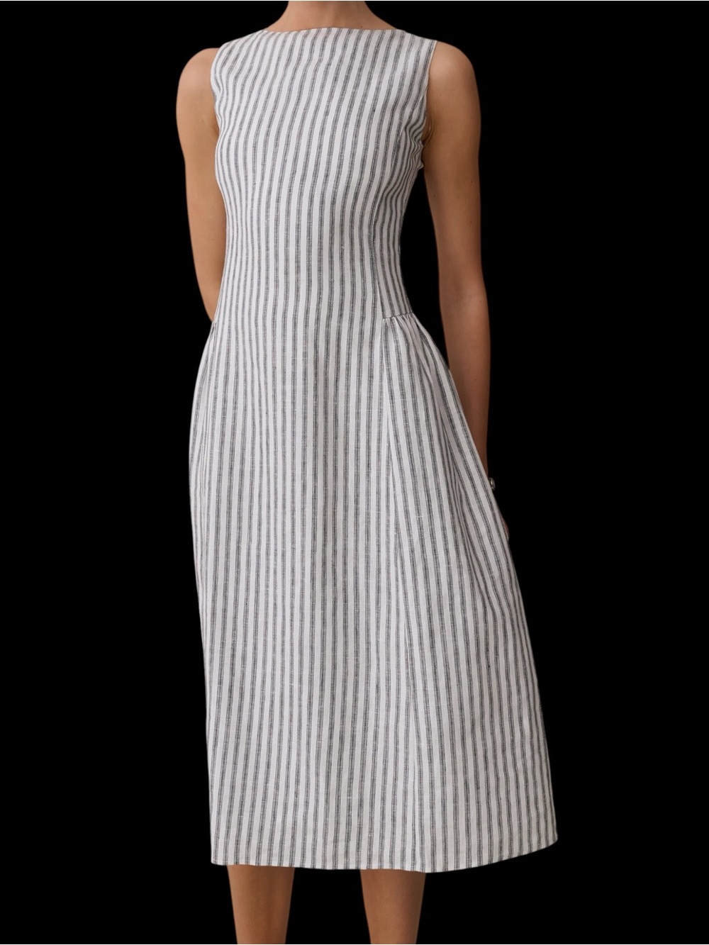 Few Moda o.p.t. Avalon Linen Dress Antibes Stripe Black Cream NWT